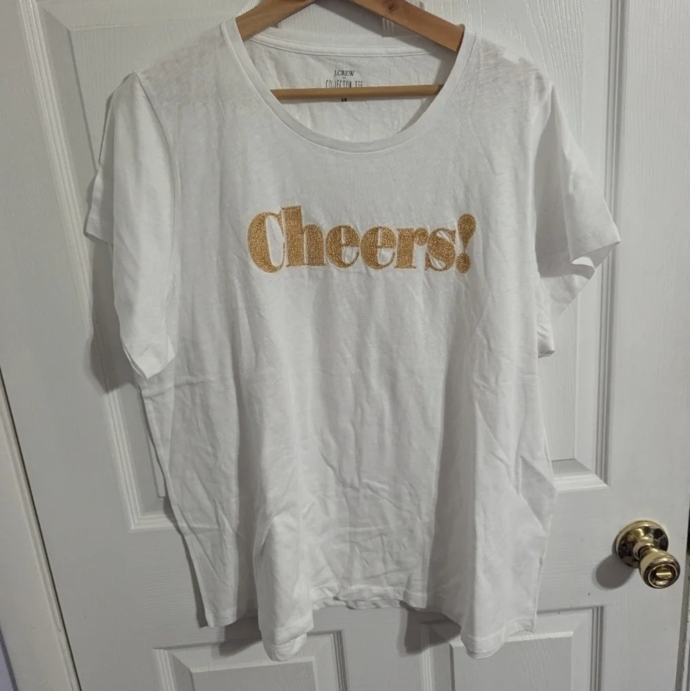 J. Crew Womens 2X Shirt Cheers Collector Tee White Short Sleeve Plus Size